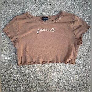 Clean Brown Crop Top with Nashville Embroidery